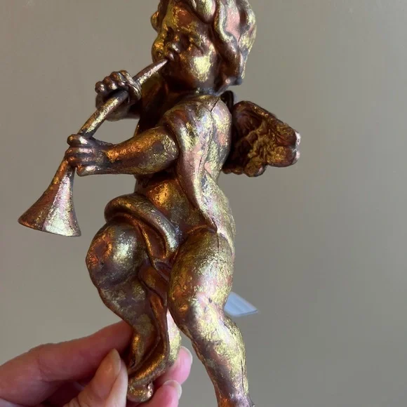 Set of (4) NWT Gold cherub angel w trumpet Christmas hanging ornaments 7” h x 4… - Picture 10 of 13